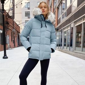 Aritzia TNA The Powder Parka Short Jacket in serene blue size 2XS